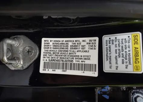 2008 Honda Cr-V Lx from USA, damaged, VIN 5J6RE48378L022595